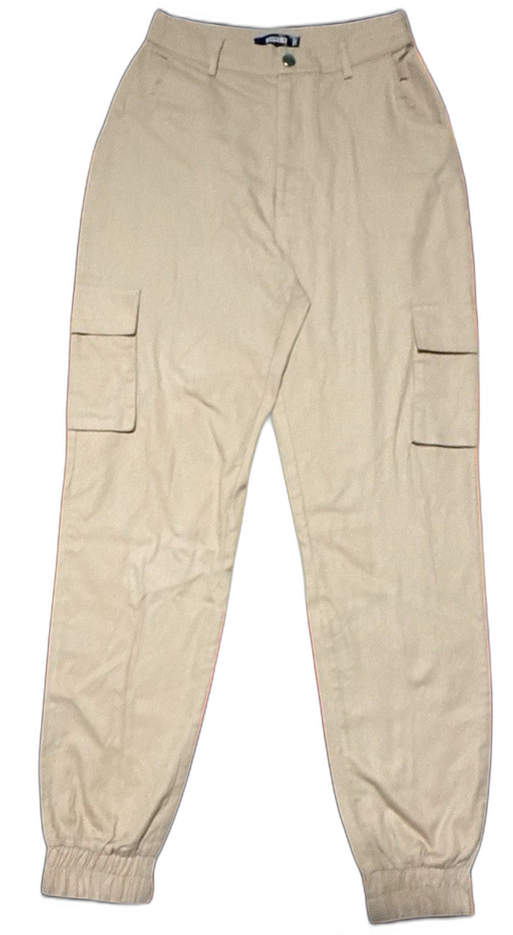 Missguided Women’s Cargo Pants Size 4 Tan High Waist Jogger 100% Cotton